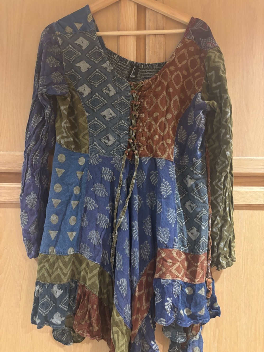 Sacred Threads Blue Multi Patchwork V-Neck Tunic - Picture 4 of 6